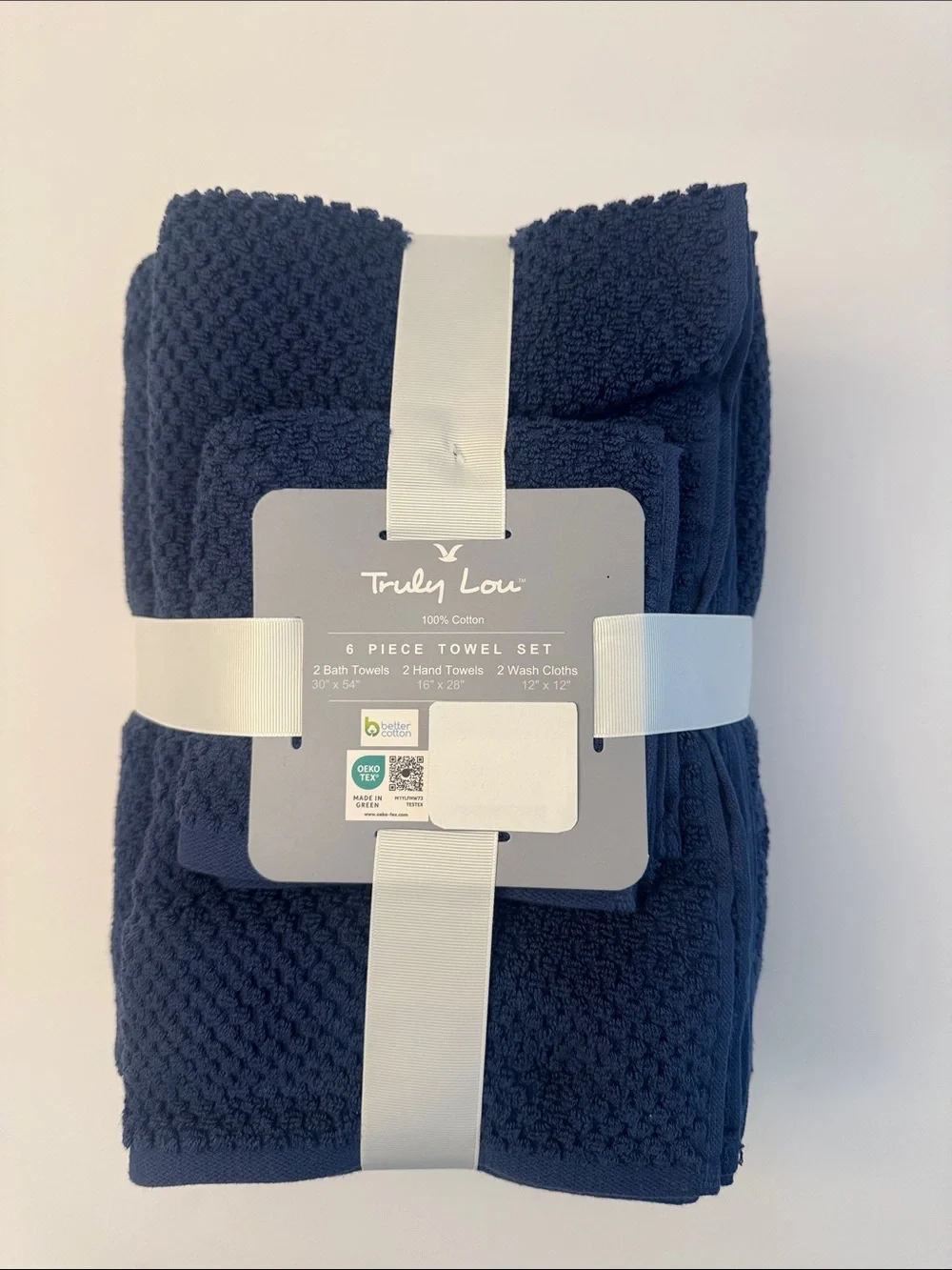 6pc TRULY LOU 100% Cotton Bath Towel Set - Bundle - Estate Blue